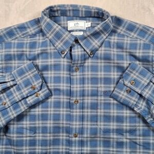 Southern Tide Shirt Mens Large Blue Plaid Flannel Intercoastal Performance Sport
